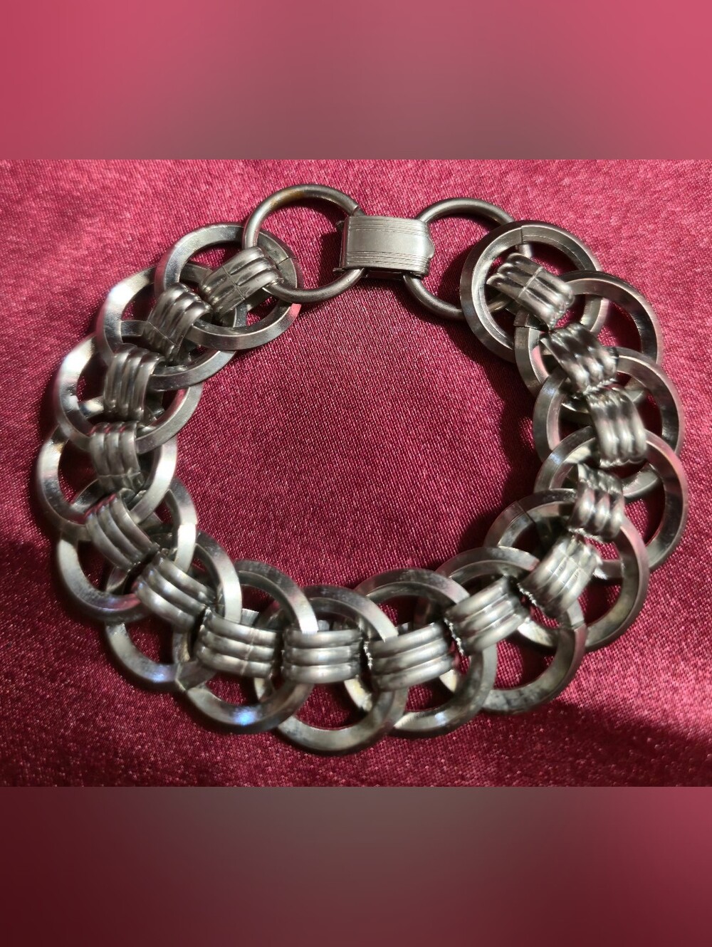 Vintage Silver Modernist Geometric Helm Chainmail Link Bracelet